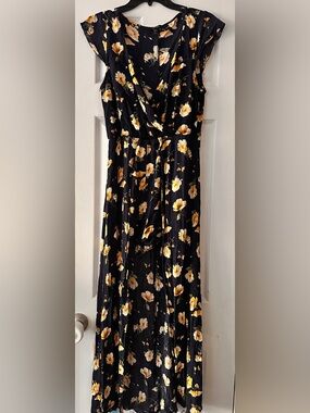 Forever 21 Black Maxi Skirt/Shorts with Yellow Black Floral Print